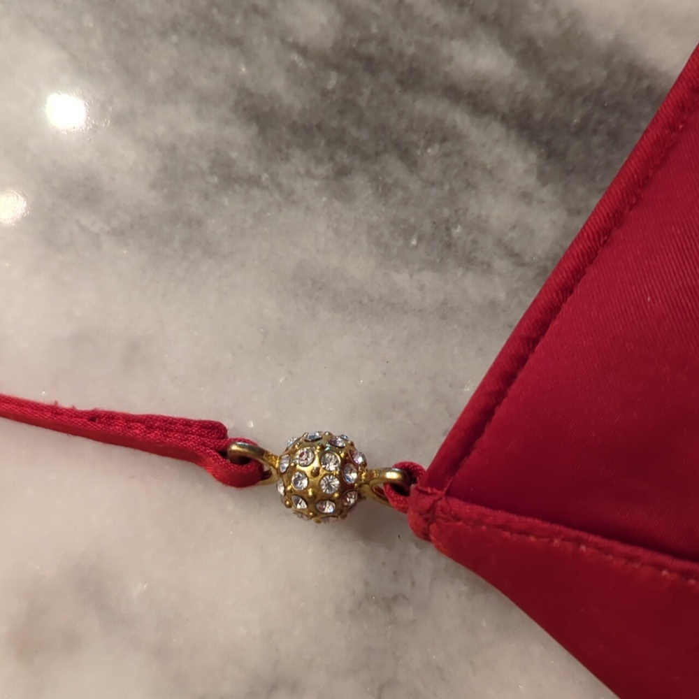 Vintage Valerie Stevens red satin Evening Bag With Jeweled Hardware - Picture 9 of 13